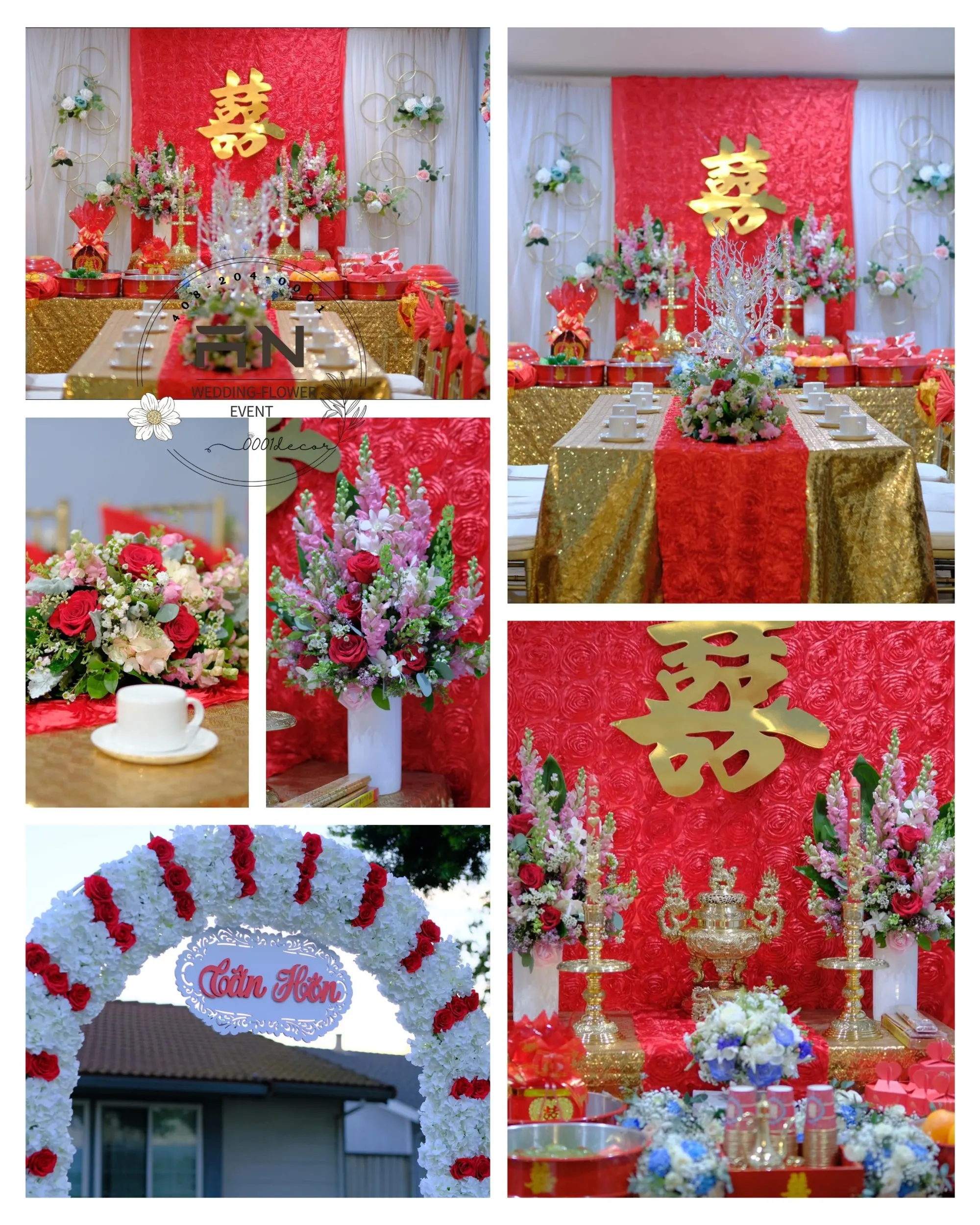 Vietnamese tea ceremony floral arch Bay Area